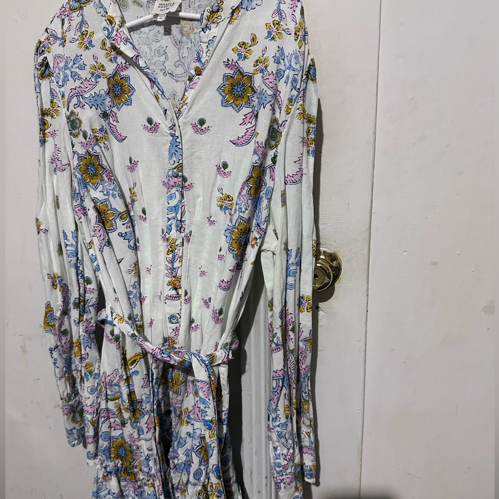 HEMANT & NANDITA Floral Long Sleeve Dress - White, Blue, Yellow, Pink